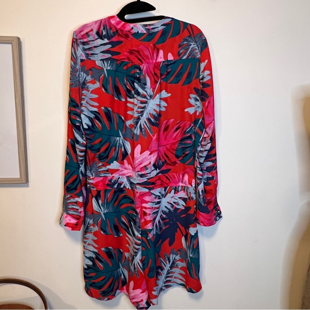 Jennifer Lopez Red and Pink Leaf Print Long Sleeve Jumper Romper